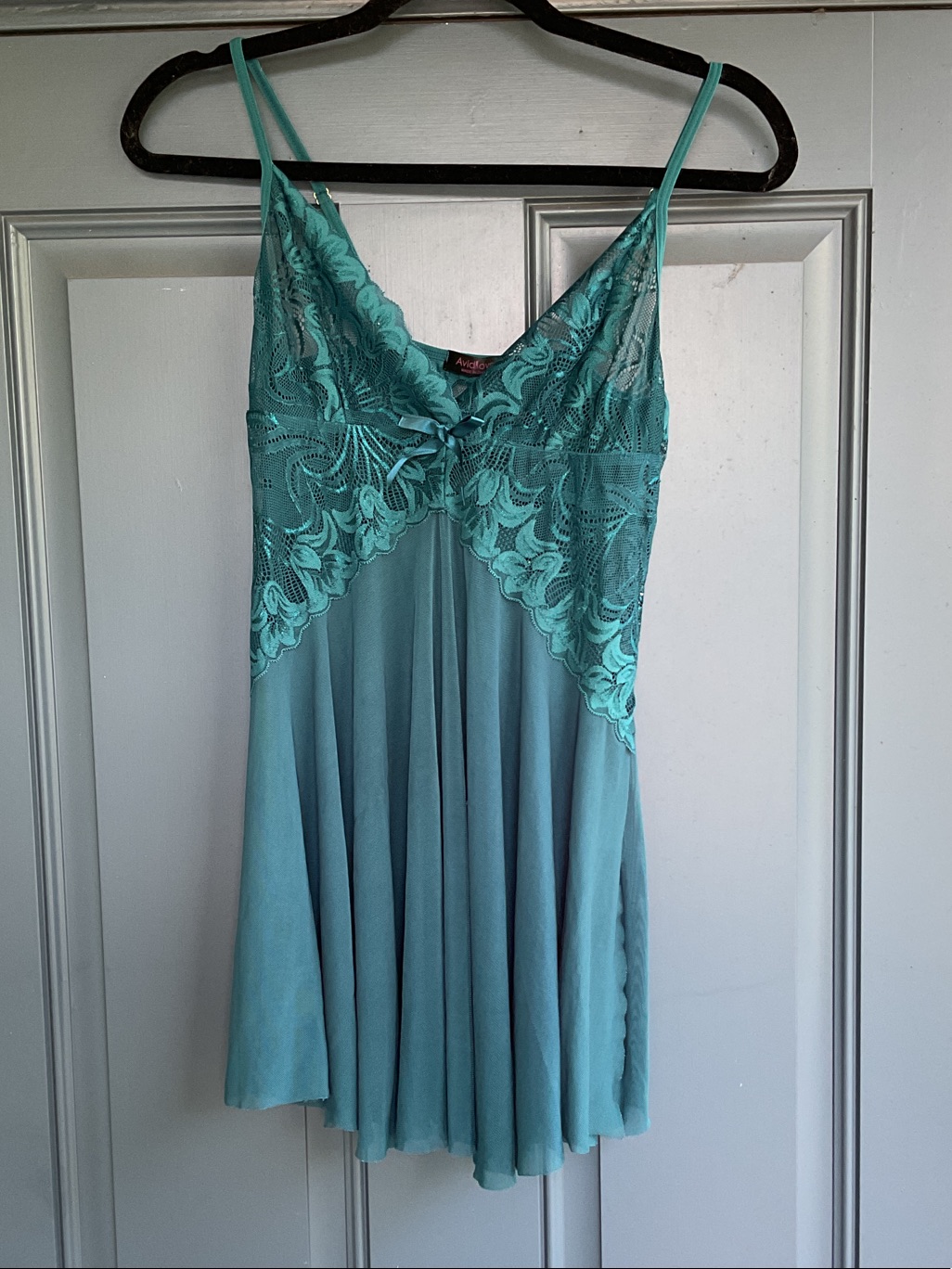Avidlove Teal Lace-Trim Chemise, Size M
